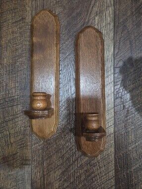 Vintage Homeco Wooden Wall Sconce Set Pair Light Oak  Cottagecore Farmhouse